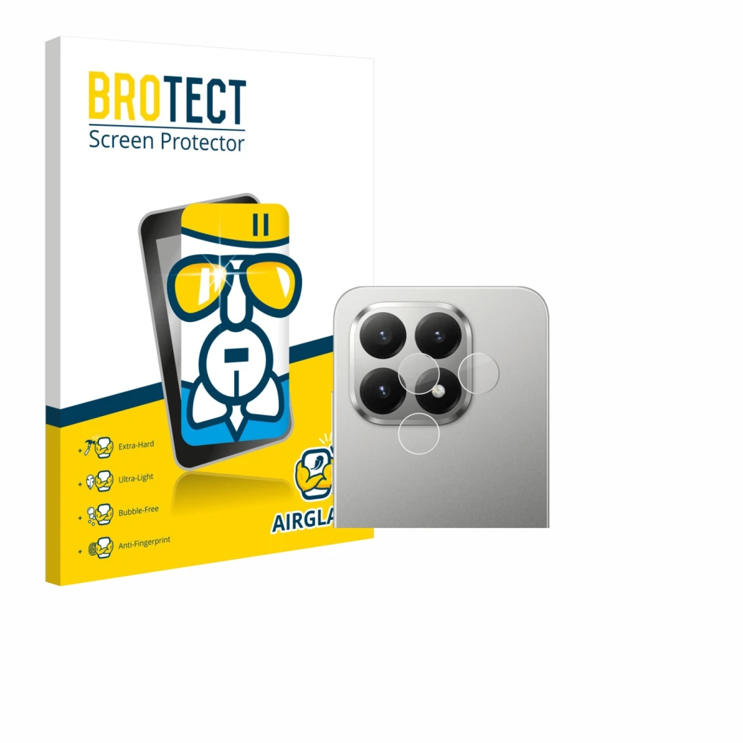 Parte frontale di una confezione del prodotto con il logo del marchio BROTECT. Accanto è raffigurato il dispositivo Xiaomi 15T