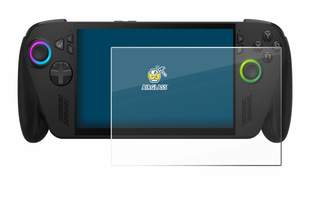 Immagine del dispositivo ASUS ROG Ally X 2025 con un'ampia varietà di protezioni per lo schermo.