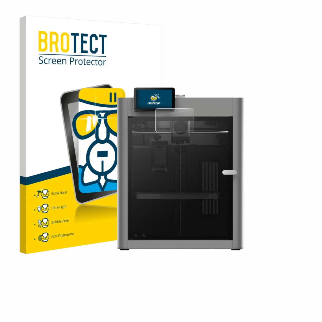 Parte frontale di una confezione del prodotto con il logo del marchio BROTECT. Accanto è raffigurato il dispositivo Bambu Lab 