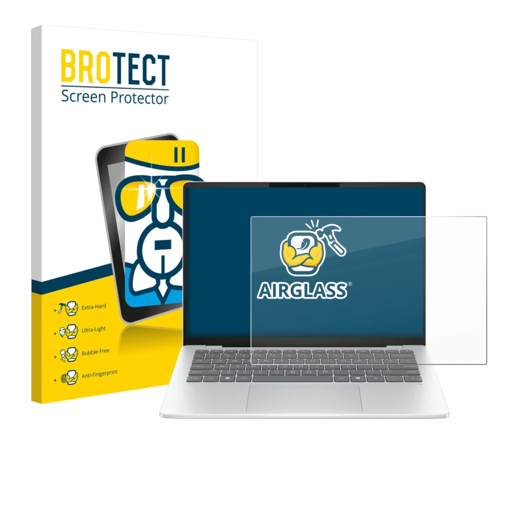 Parte frontale di una confezione del prodotto con il logo del marchio BROTECT. Accanto è raffigurato il dispositivo HP OmniBoo