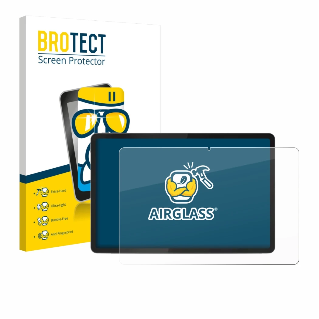 Parte frontale di una confezione del prodotto con il logo del marchio BROTECT. Accanto è raffigurato il dispositivo Lenovo Tab