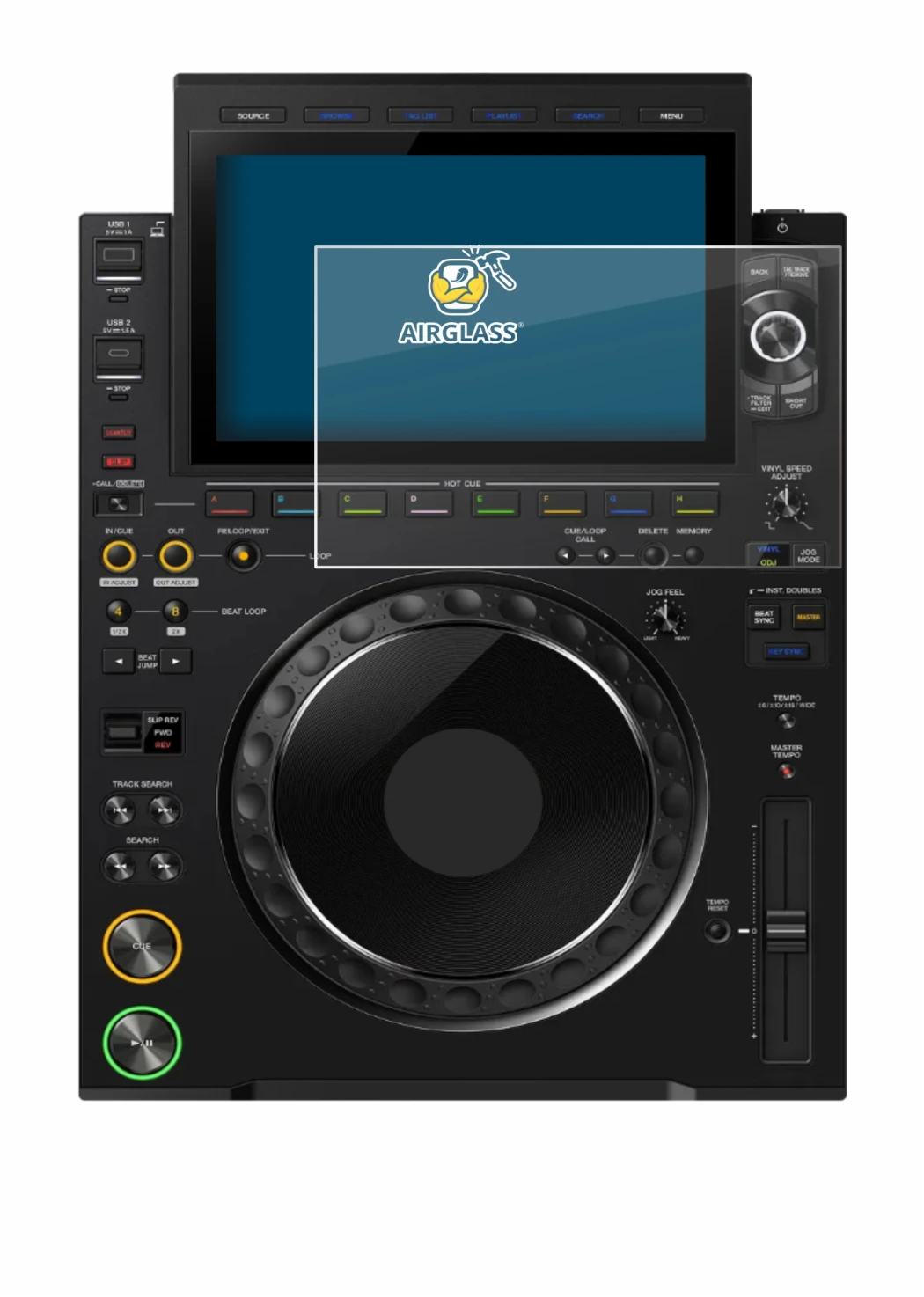 Immagine del dispositivo Pioneer CDJ 3000X con un'ampia varietà di protezioni per lo schermo.