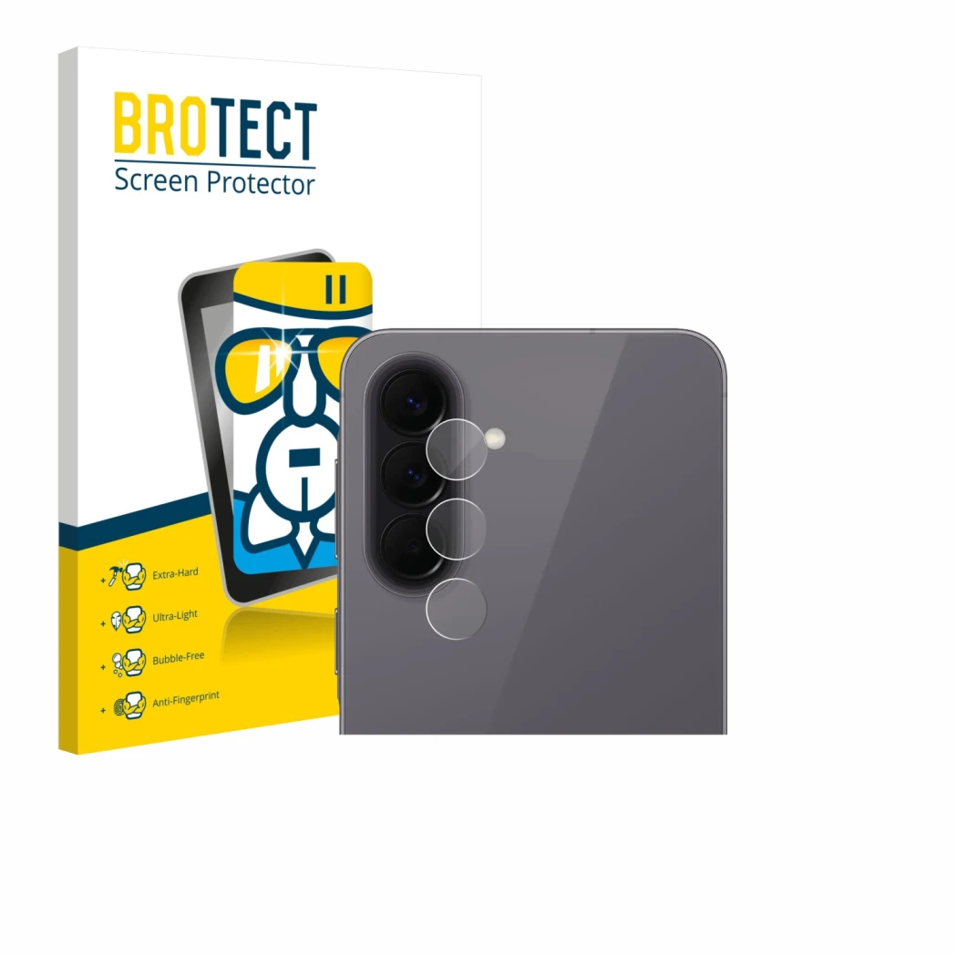Parte frontale di una confezione del prodotto con il logo del marchio BROTECT. Accanto è raffigurato il dispositivo Samsung Ga