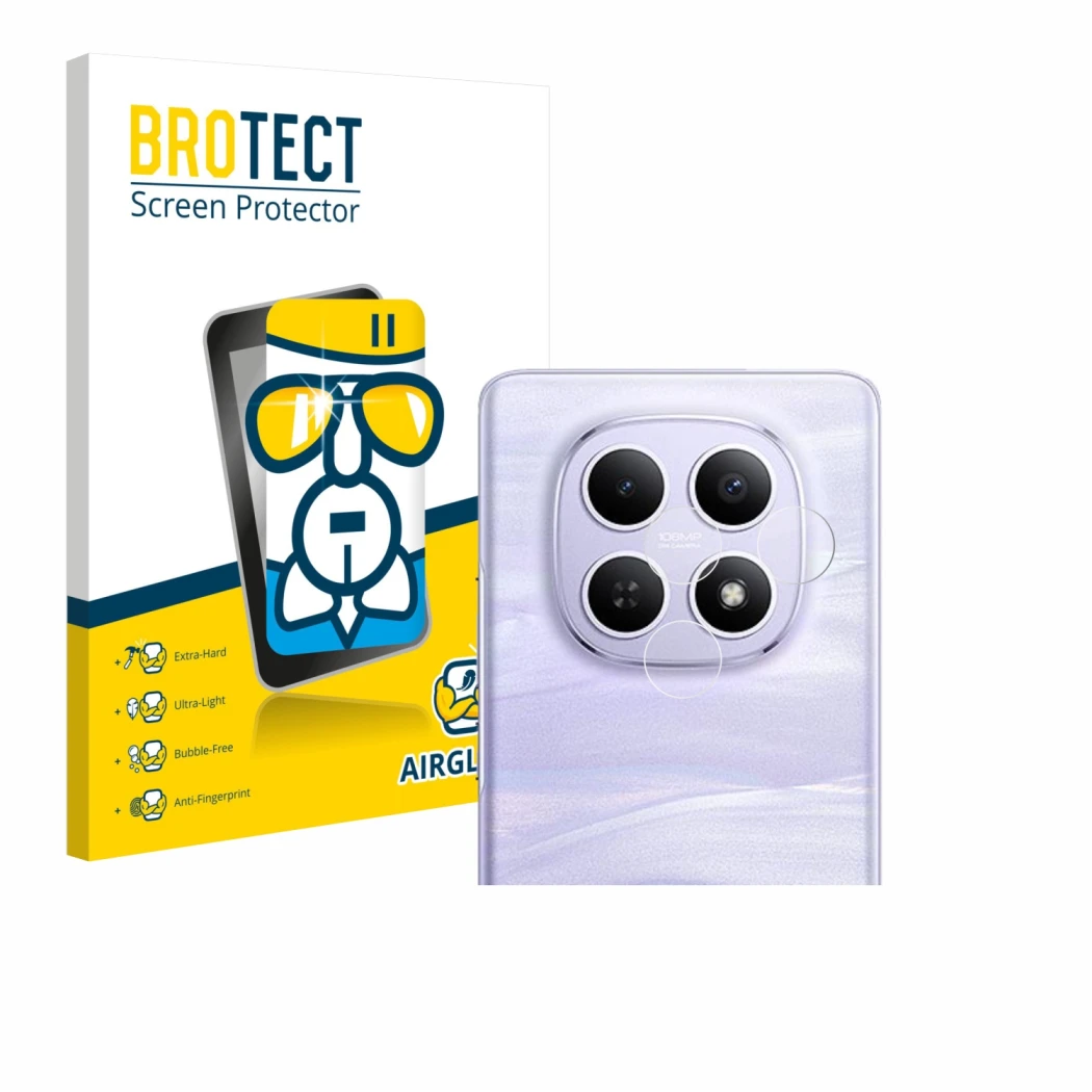 Parte frontale di una confezione del prodotto con il logo del marchio BROTECT. Accanto è raffigurato il dispositivo Xiaomi Red