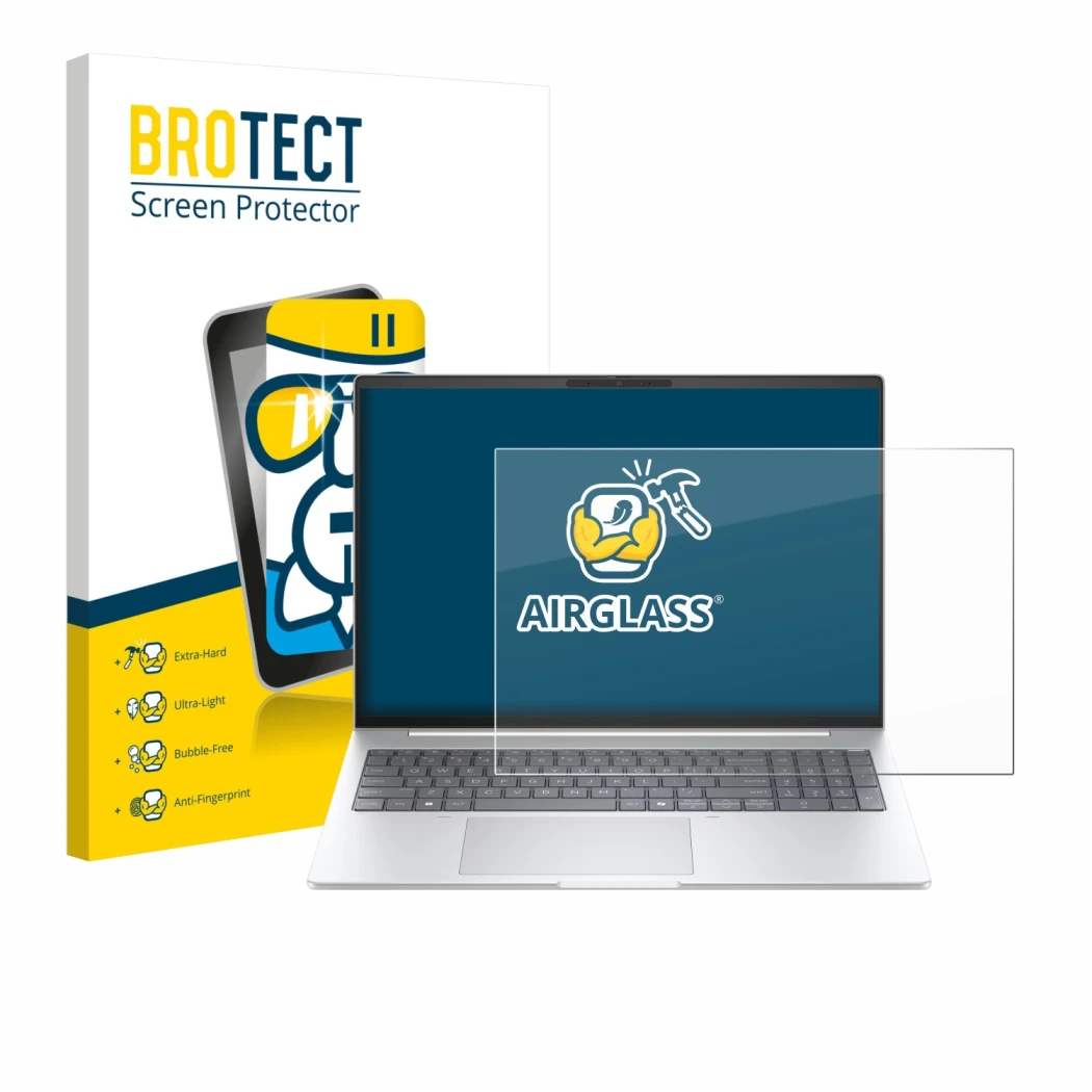 Parte frontale di una confezione del prodotto con il logo del marchio BROTECT. Accanto è raffigurato il dispositivo HP EliteBo