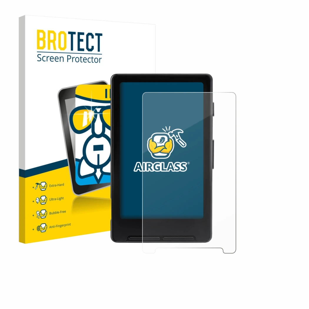 Parte frontale di una confezione del prodotto con il logo del marchio BROTECT. Accanto è raffigurato il dispositivo Xteink X4 