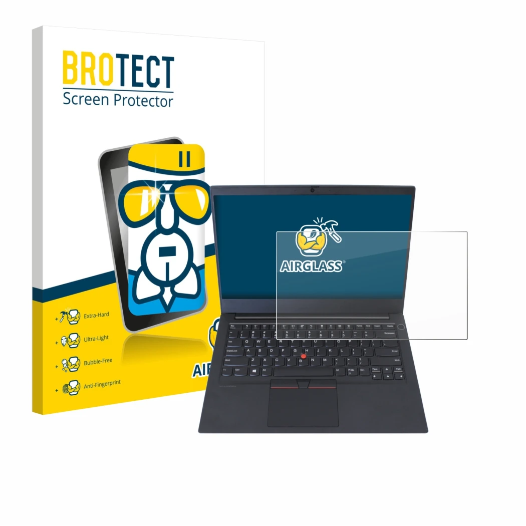 Parte frontale di una confezione del prodotto con il logo del marchio BROTECT. Accanto è raffigurato il dispositivo Lenovo Thi