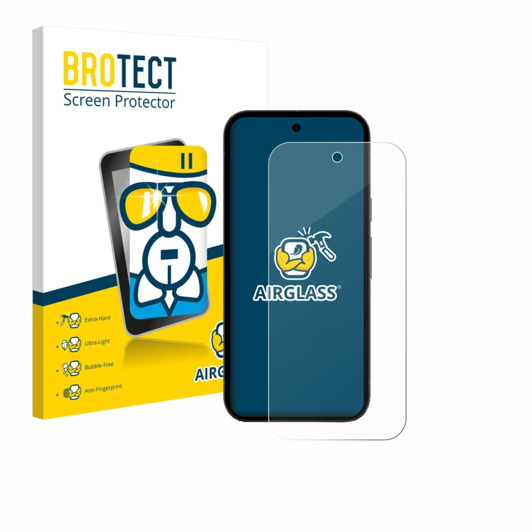 Parte frontale di una confezione del prodotto con il logo del marchio BROTECT. Accanto è raffigurato il dispositivo Google Pix