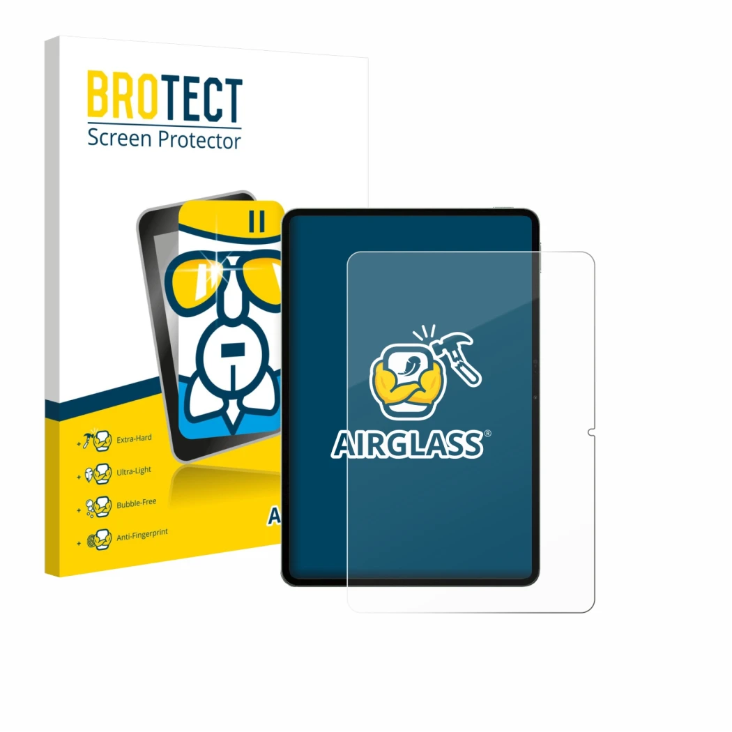 Parte frontale di una confezione del prodotto con il logo del marchio BROTECT. Accanto è raffigurato il dispositivo Xiaomi Pad