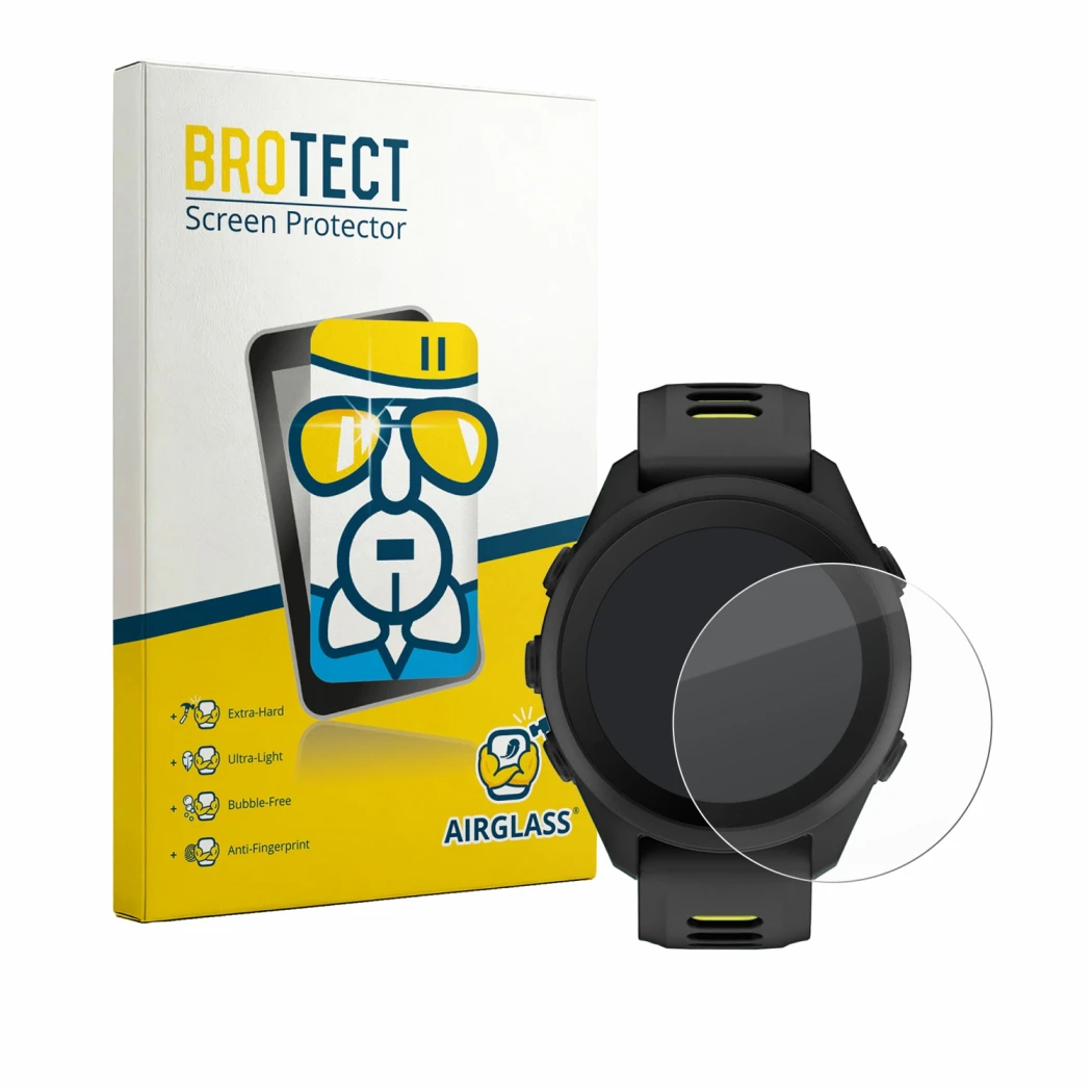Parte frontale di una confezione del prodotto con il logo del marchio BROTECT. Accanto è raffigurato il dispositivo Garmin For