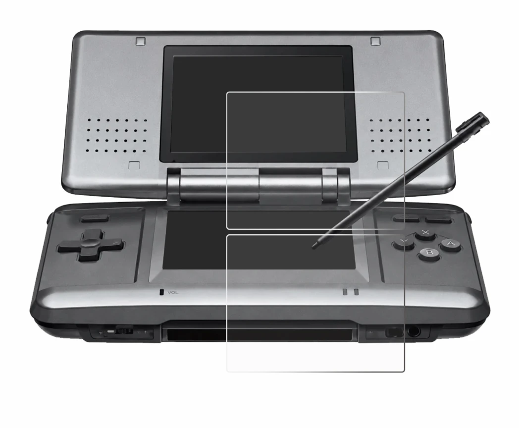 Immagine del dispositivo Nintendo DS con un'ampia varietà di protezioni per lo schermo.