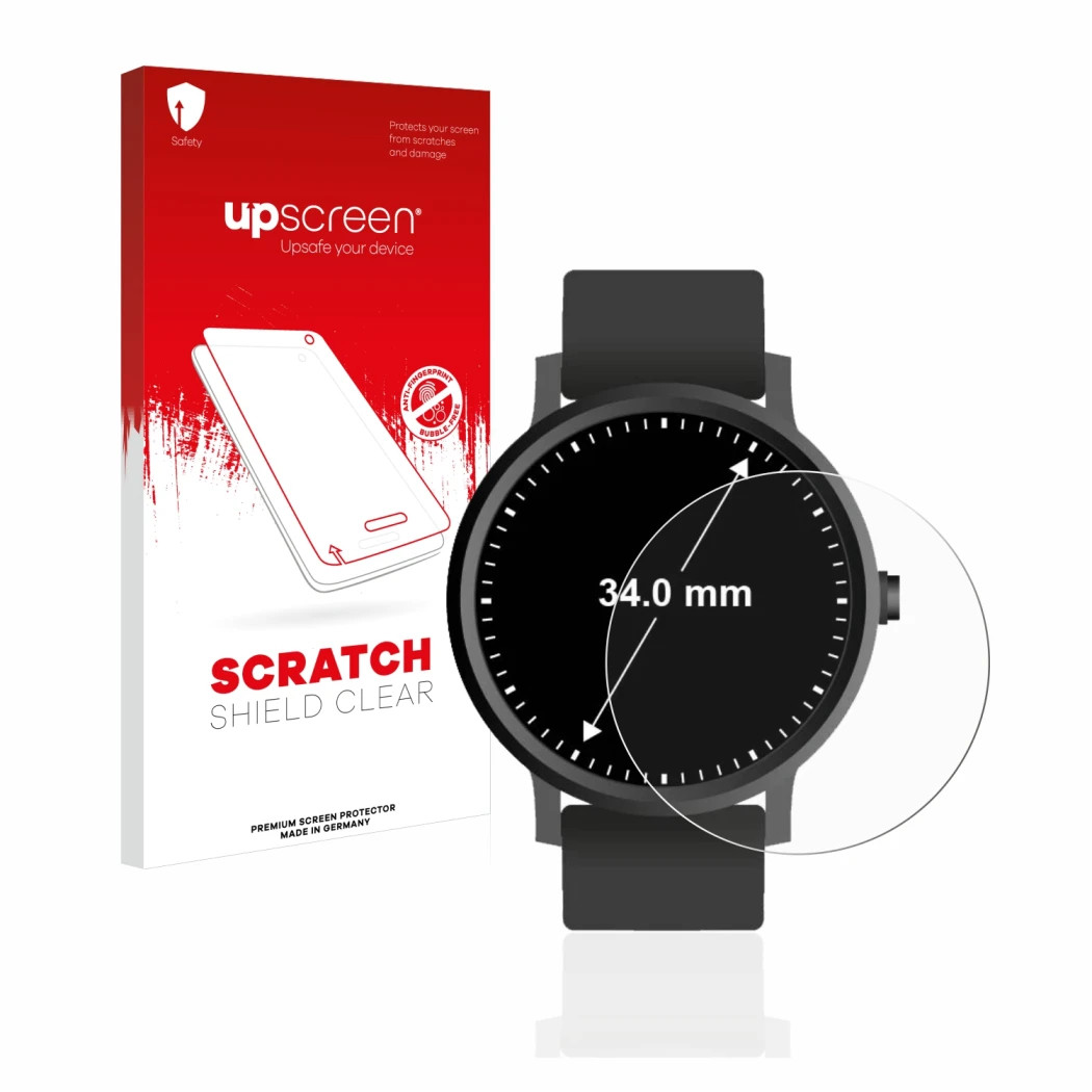 Parte frontale di una confezione del prodotto con il logo del marchio upscreen. Accanto è raffigurato il dispositivo Orologi (