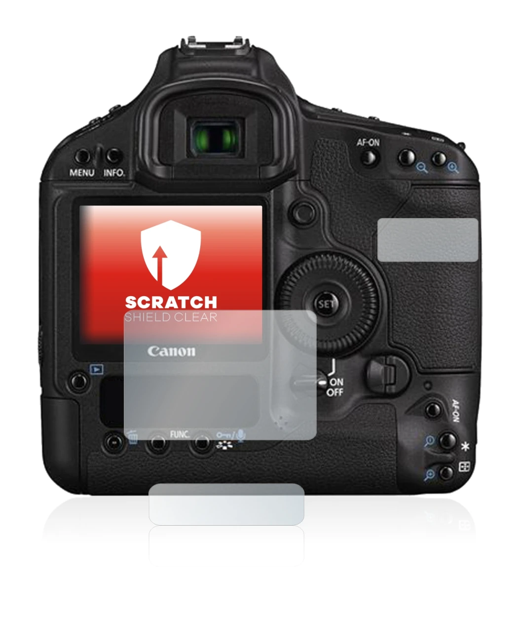 Immagine del dispositivo Canon EOS 1D Mark III con un'ampia varietà di protezioni per lo schermo.