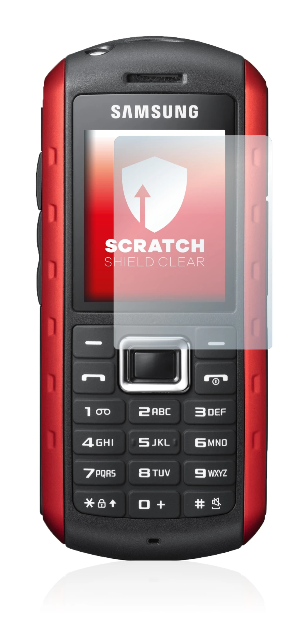 Immagine del dispositivo Samsung B2100 con un'ampia varietà di protezioni per lo schermo.