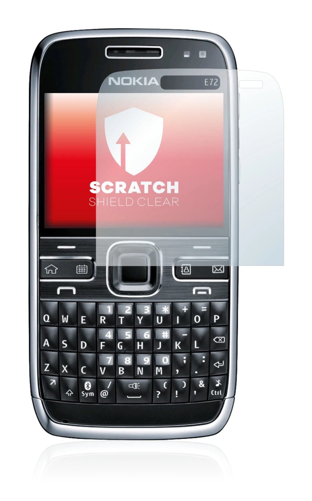 Immagine del dispositivo Nokia E72 con un'ampia varietà di protezioni per lo schermo.