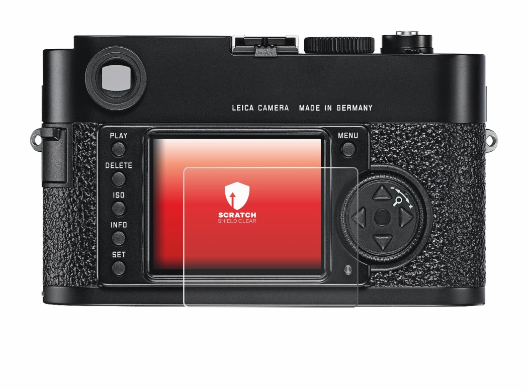 Immagine del dispositivo Leica M9 con un'ampia varietà di protezioni per lo schermo.