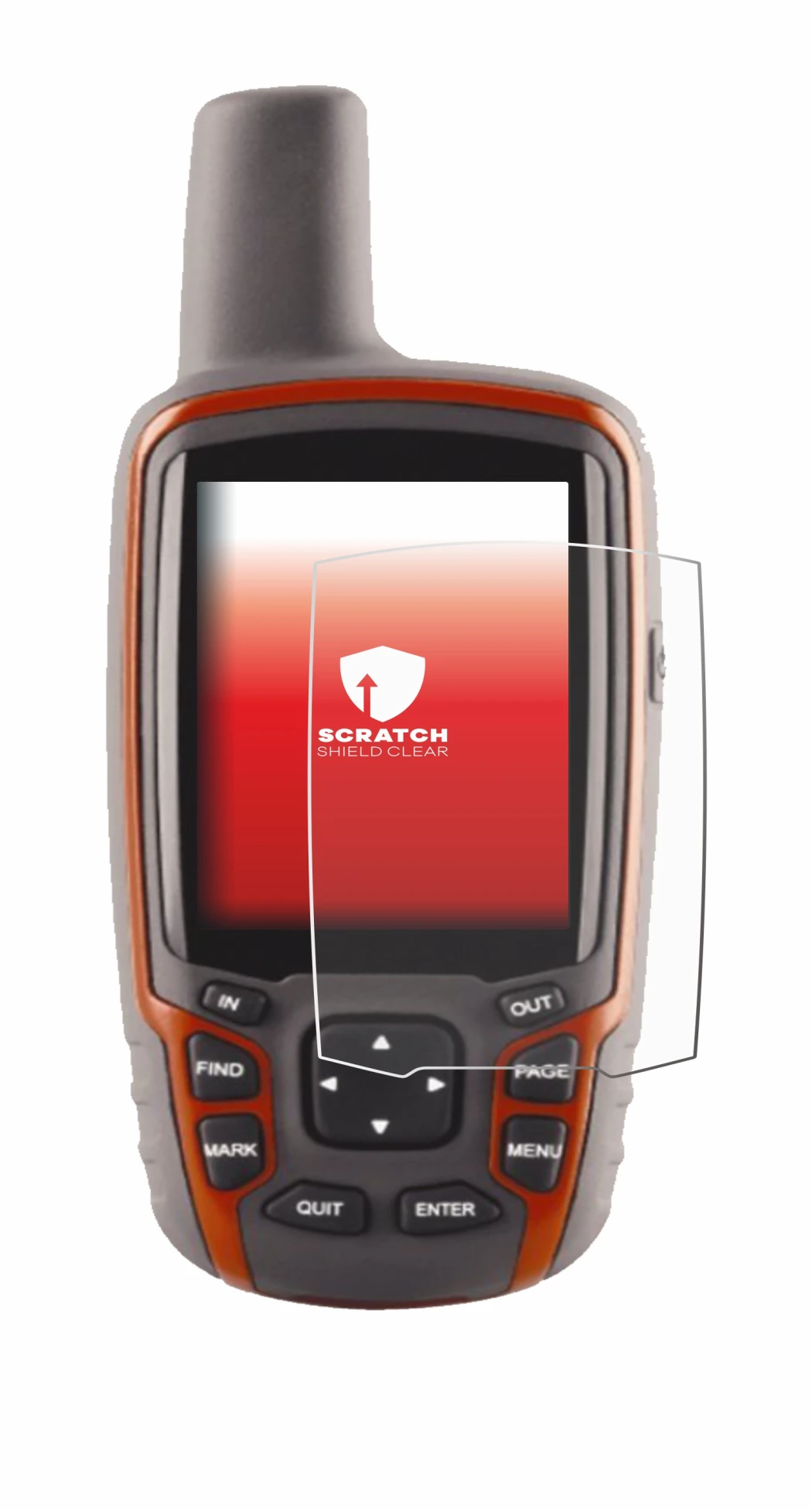 Immagine del dispositivo Garmin GPSMAP 62s con un'ampia varietà di protezioni per lo schermo.