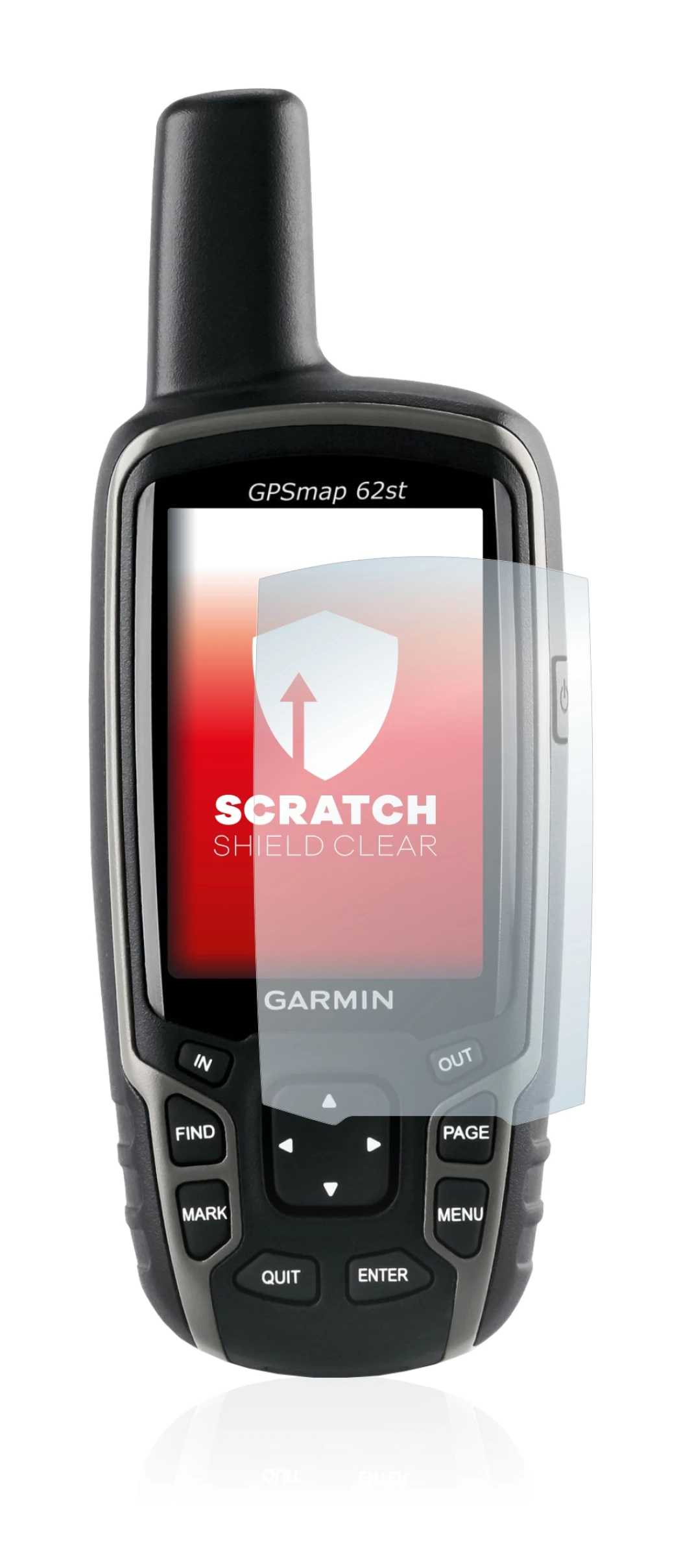 Immagine del dispositivo Garmin GPSMAP 62st con un'ampia varietà di protezioni per lo schermo.
