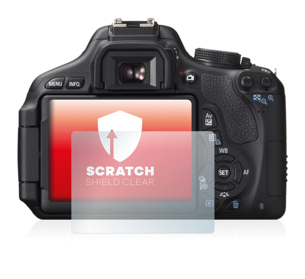 Immagine del dispositivo Canon EOS 600D con un'ampia varietà di protezioni per lo schermo.