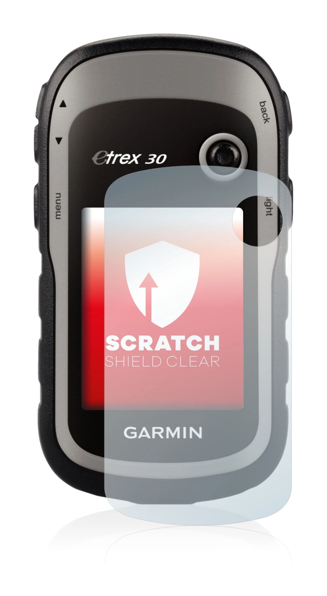 Immagine del dispositivo Garmin eTrex 30 con un'ampia varietà di protezioni per lo schermo.