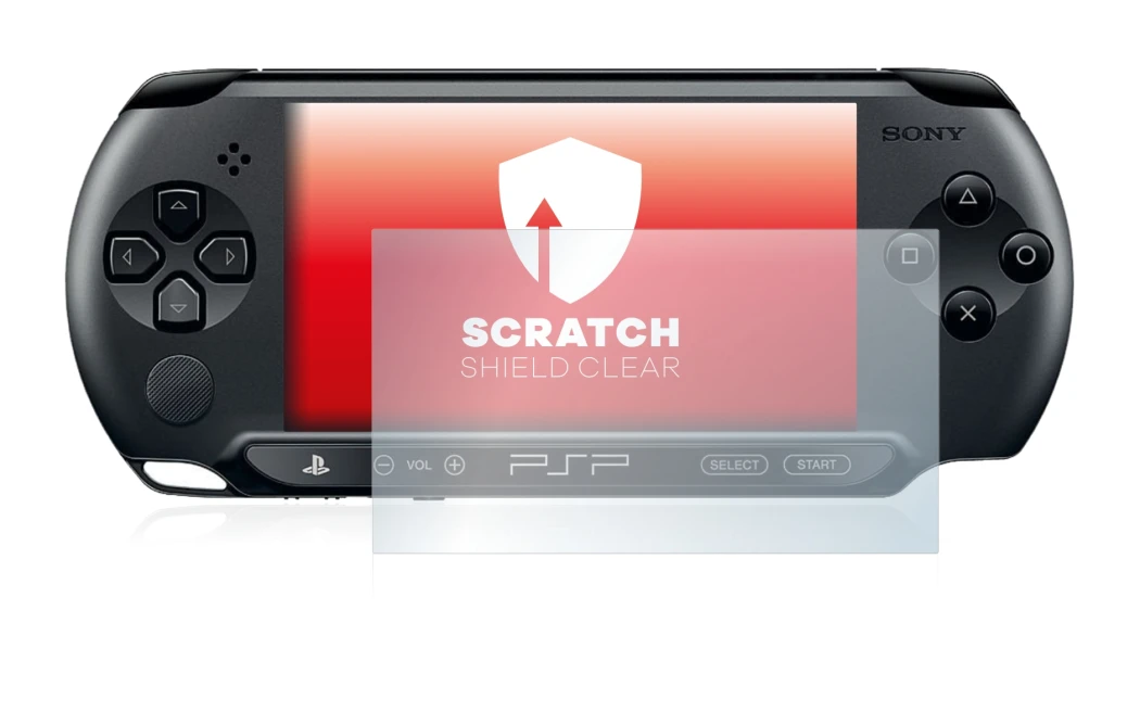 Immagine del dispositivo Sony PSP Street E1004 con un'ampia varietà di protezioni per lo schermo.