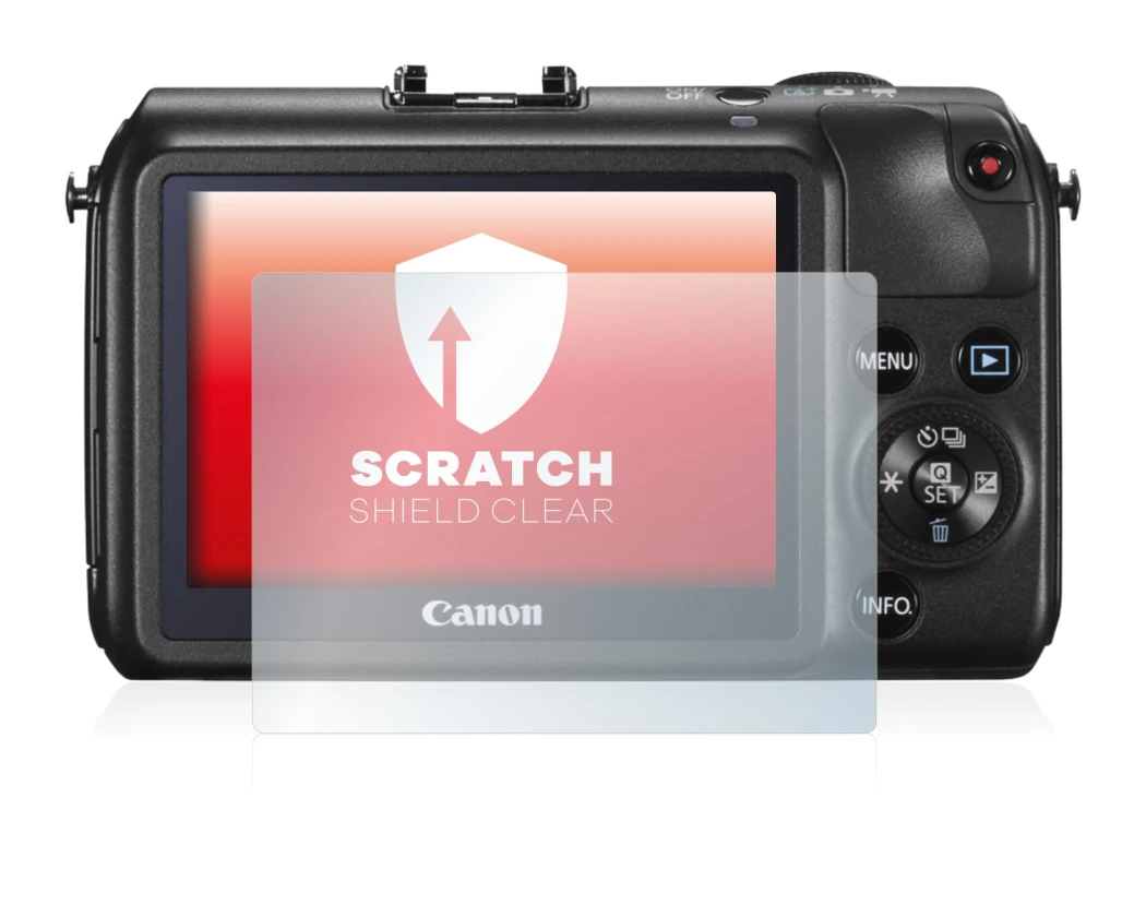 Immagine del dispositivo Canon EOS M con un'ampia varietà di protezioni per lo schermo.