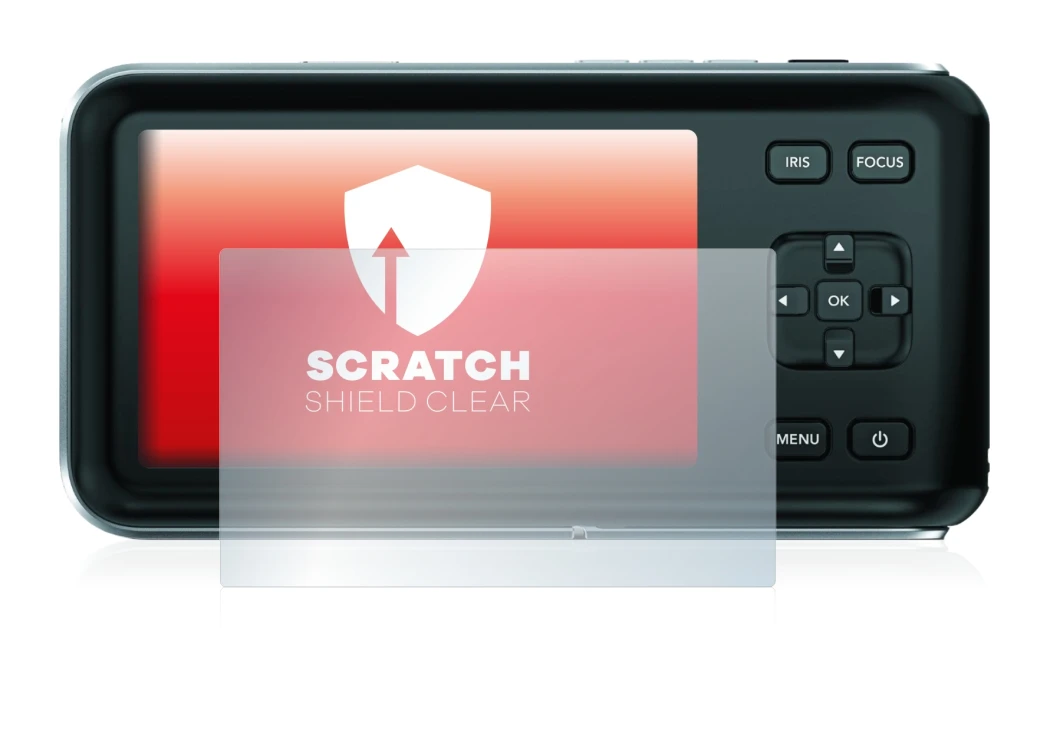 Immagine del dispositivo Blackmagic Pocket Cinema Camera con un'ampia varietà di protezioni per lo schermo.