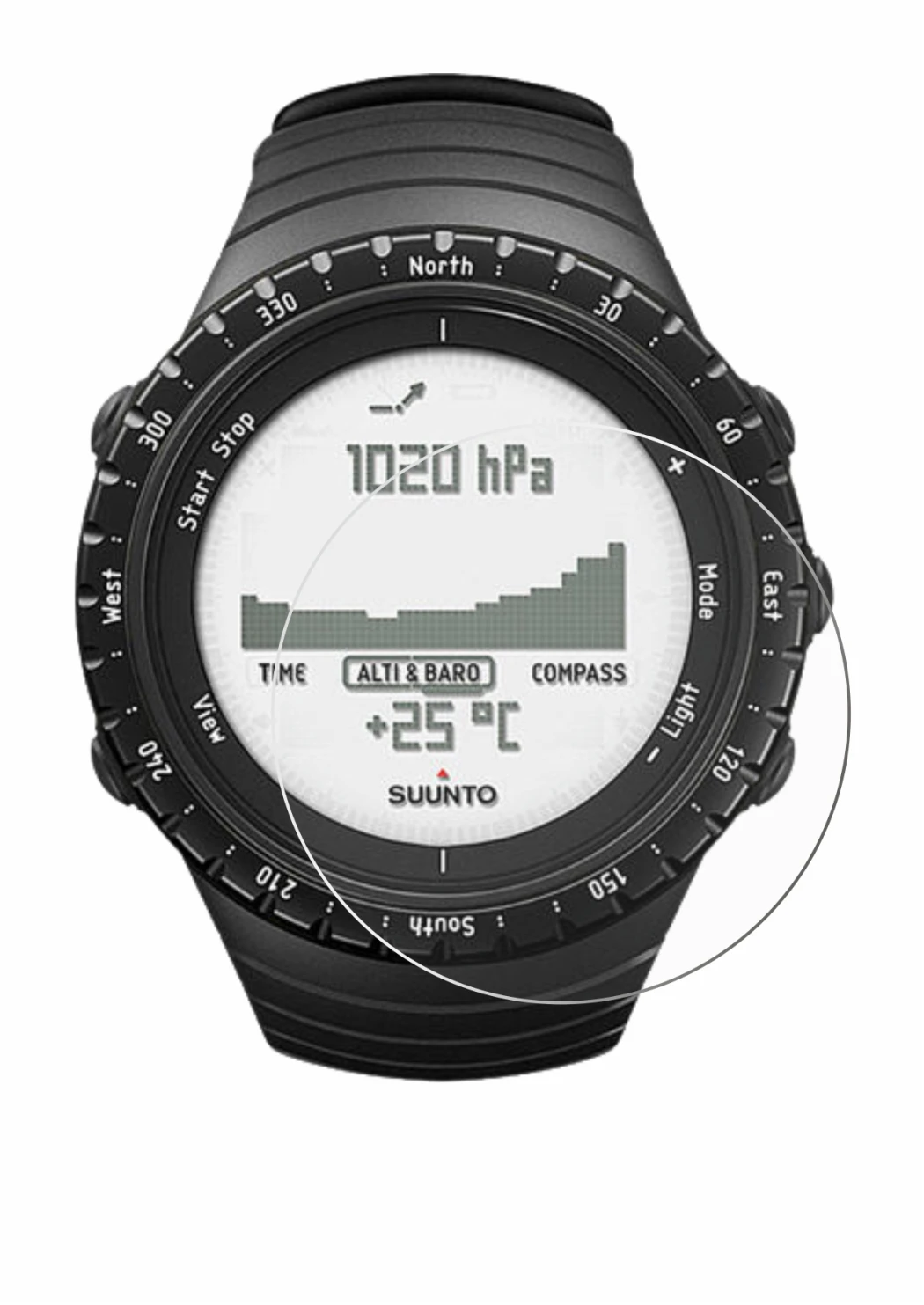 Immagine del dispositivo Suunto Core Regular Black con un'ampia varietà di protezioni per lo schermo.