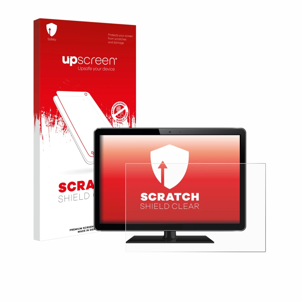 Parte frontale di una confezione del prodotto con il logo del marchio upscreen. Accanto è raffigurato il dispositivo con la re