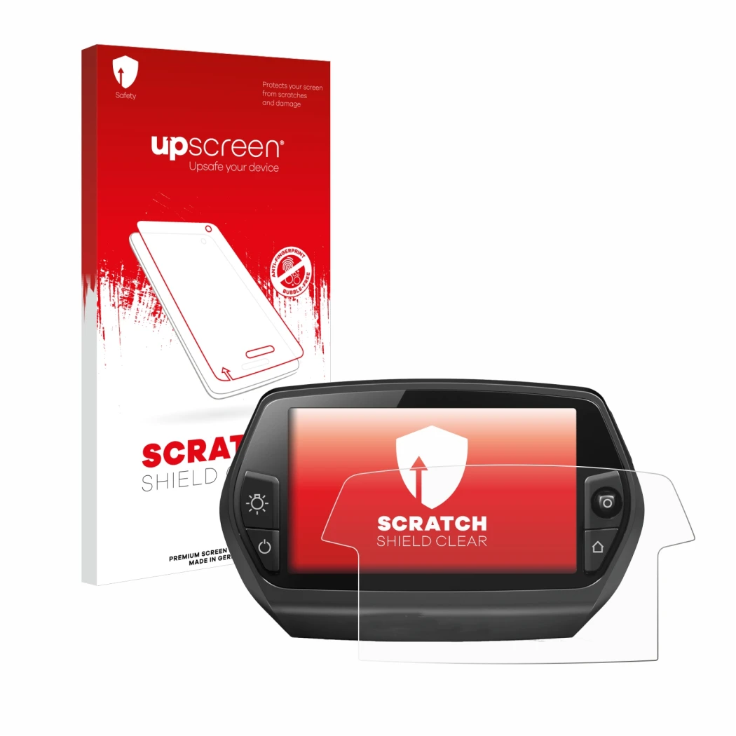 Parte frontale di una confezione del prodotto con il logo del marchio upscreen. Accanto è raffigurato il dispositivo Bosch Nyo