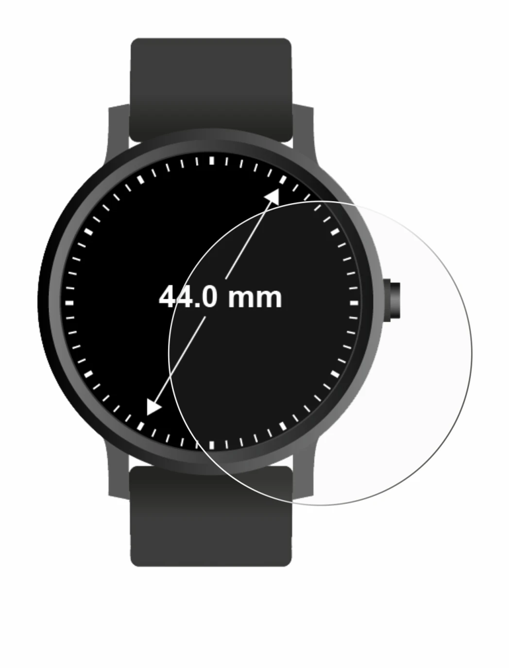 Immagine del dispositivo Orologi (Circolare, ø: 44 mm) con un'ampia varietà di protezioni per lo schermo.