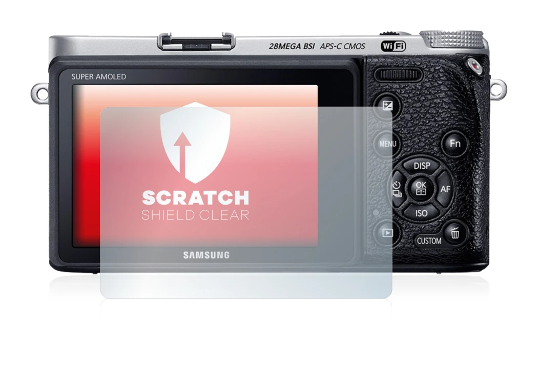 Immagine del dispositivo Samsung NX500 con un'ampia varietà di protezioni per lo schermo.