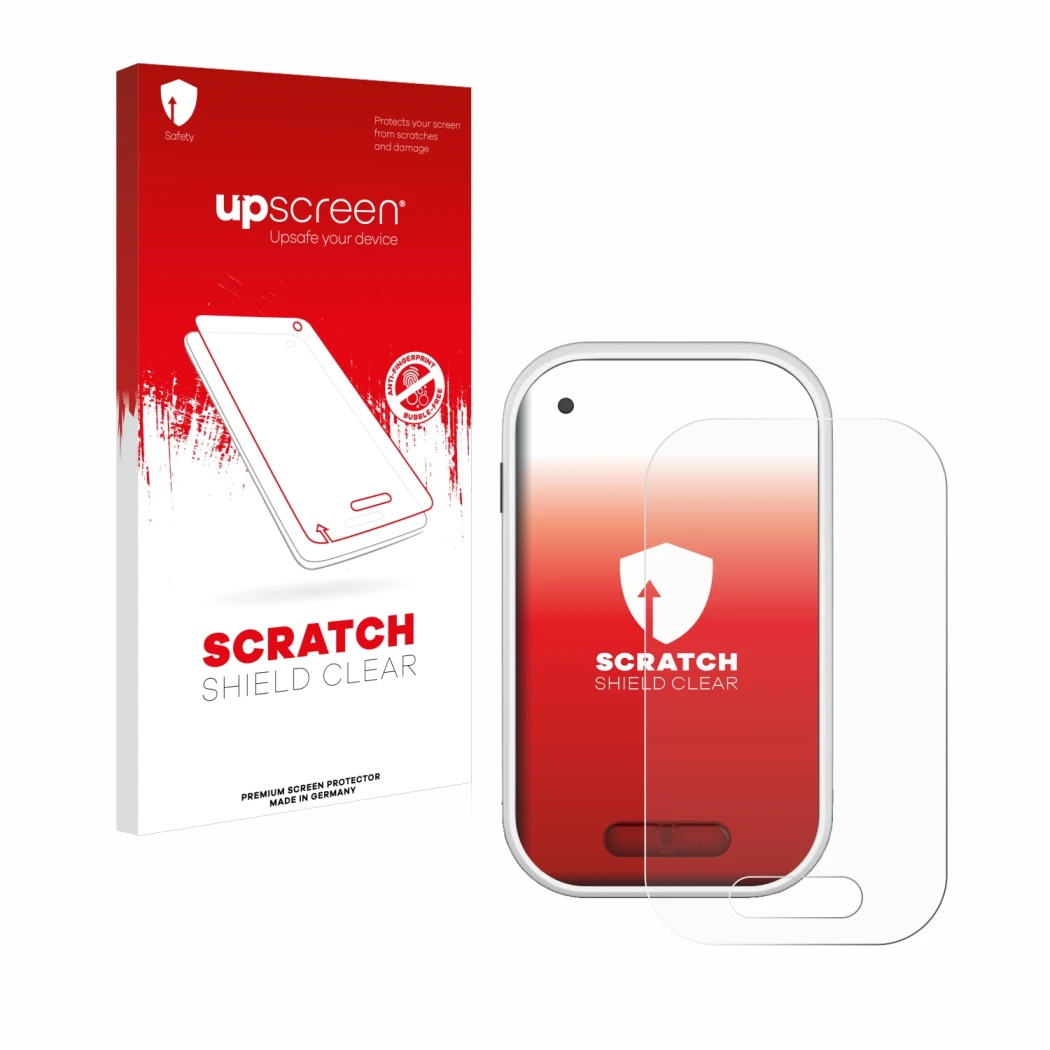 Parte frontale di una confezione del prodotto con il logo del marchio upscreen. Accanto è raffigurato il dispositivo Polar V65