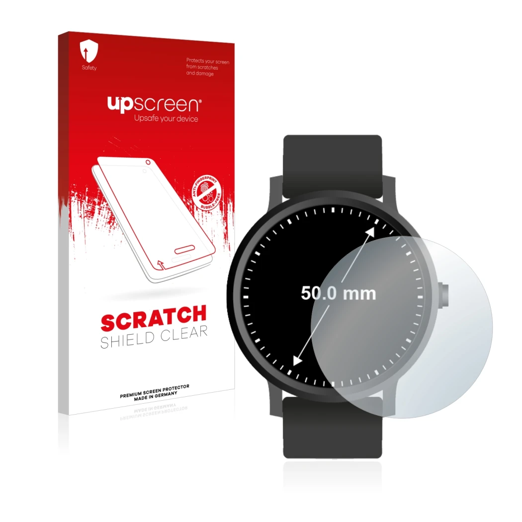 Parte frontale di una confezione del prodotto con il logo del marchio upscreen. Accanto è raffigurato il dispositivo Orologi (