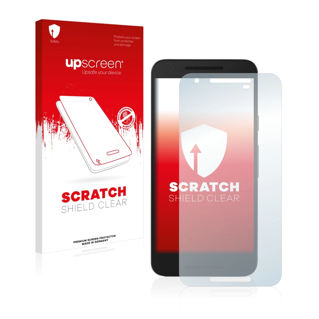 Parte frontale di una confezione del prodotto con il logo del marchio upscreen. Accanto è raffigurato il dispositivo Google Ne