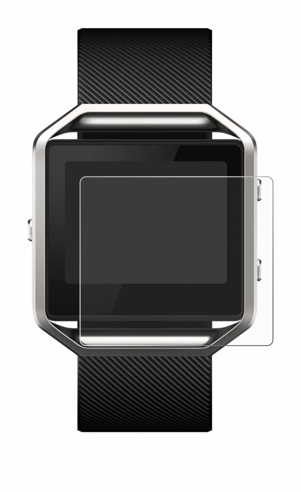 Immagine del dispositivo Fitbit Blaze con un'ampia varietà di protezioni per lo schermo.