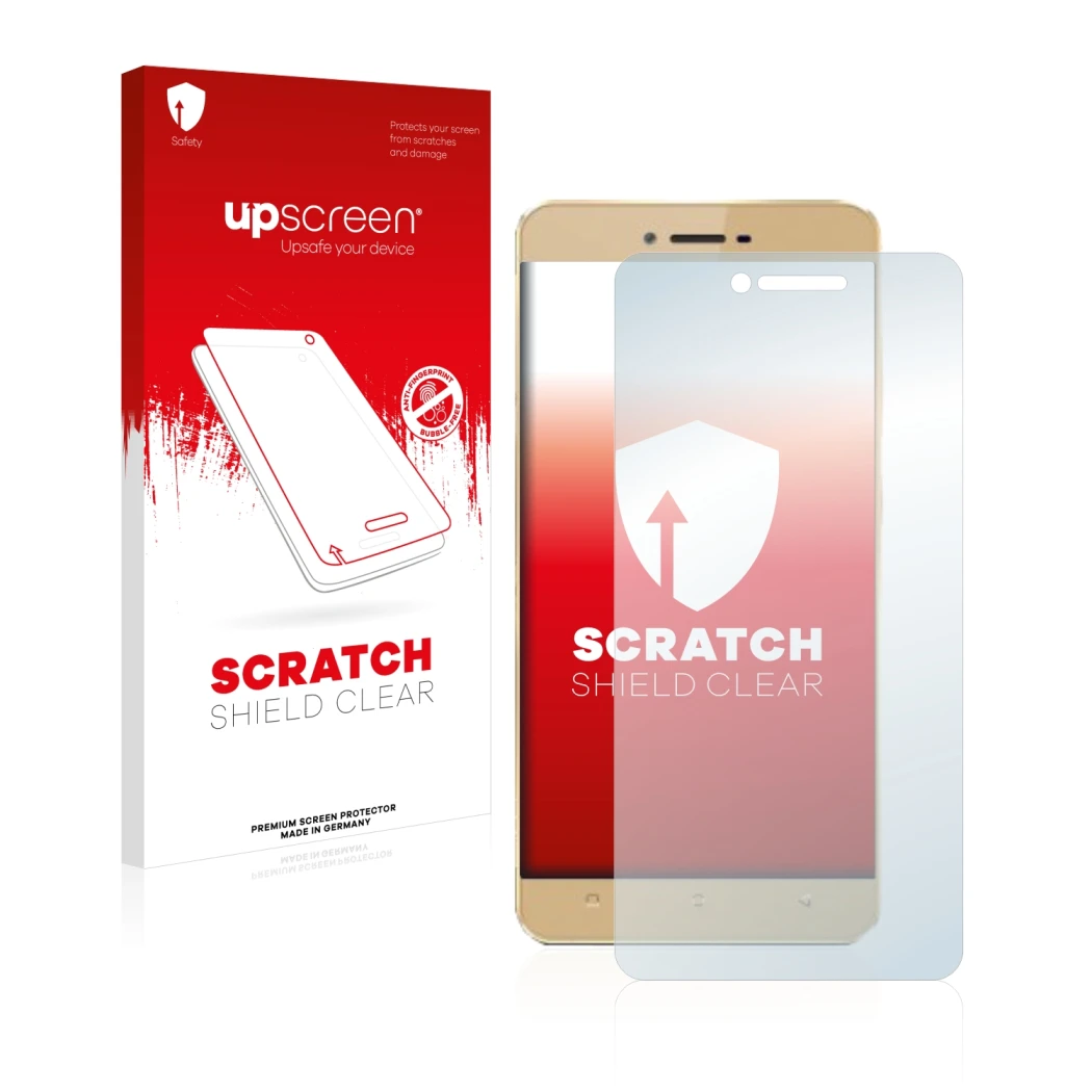 Parte frontale di una confezione del prodotto con il logo del marchio upscreen. Accanto è raffigurato il dispositivo Allview X