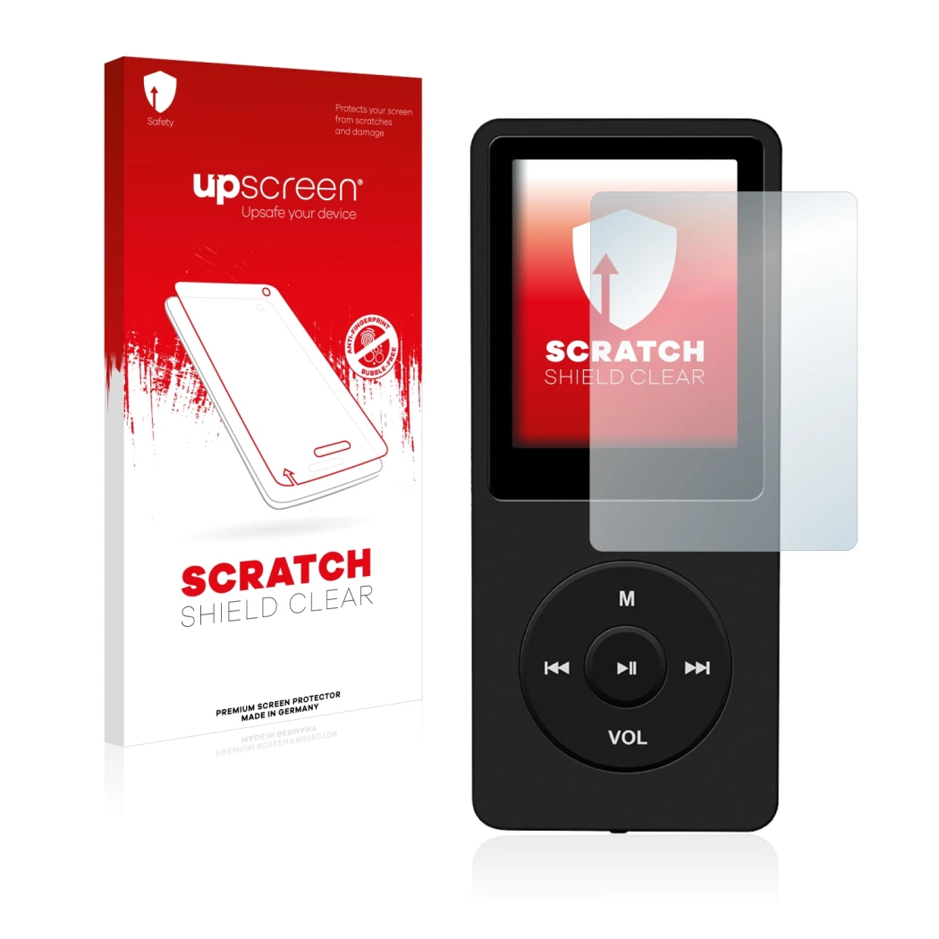 Parte frontale di una confezione del prodotto con il logo del marchio upscreen. Accanto è raffigurato il dispositivo AGPtek 8G