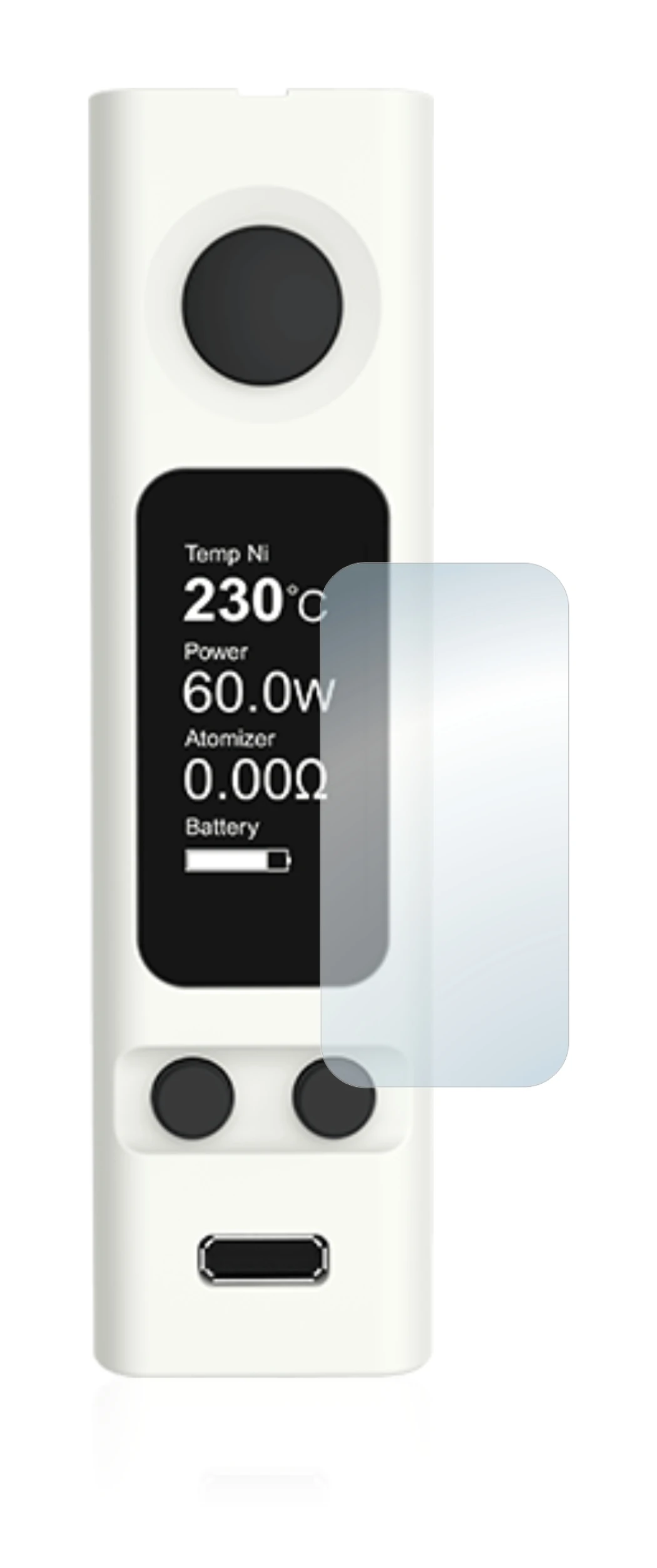 Immagine del dispositivo Joyetech eVic VTwo Mini con un'ampia varietà di protezioni per lo schermo.