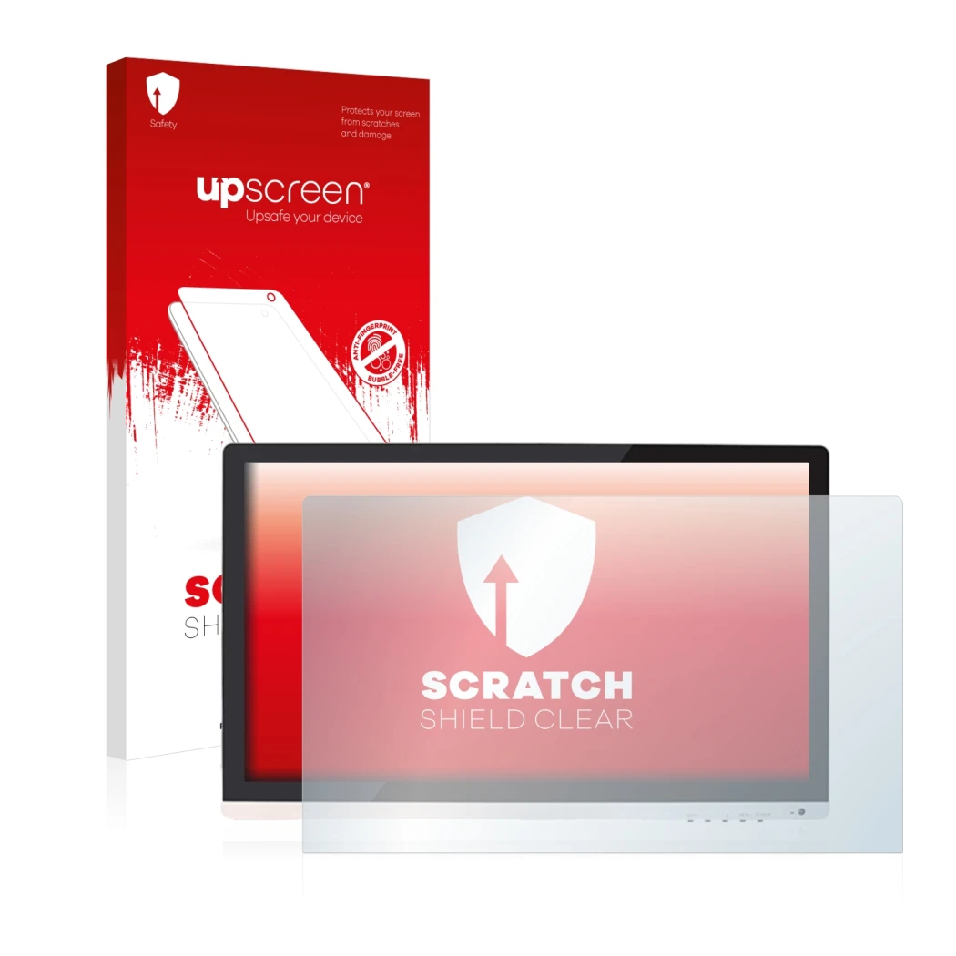 Parte frontale di una confezione del prodotto con il logo del marchio upscreen. Accanto è raffigurato il dispositivo Huion GT2