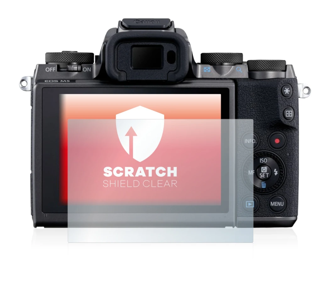 Immagine del dispositivo Canon EOS M5 con un'ampia varietà di protezioni per lo schermo.