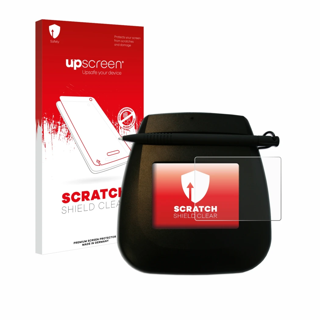 Parte frontale di una confezione del prodotto con il logo del marchio upscreen. Accanto è raffigurato il dispositivo ePadLink