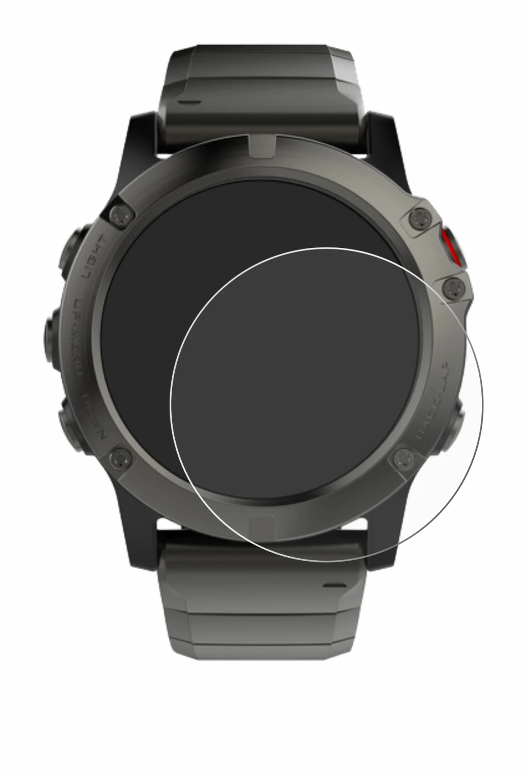 Immagine del dispositivo Garmin Fenix 5X (51 mm) con un'ampia varietà di protezioni per lo schermo.