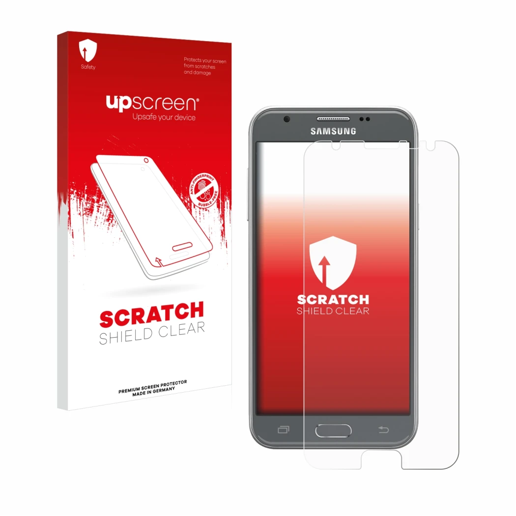 Parte frontale di una confezione del prodotto con il logo del marchio upscreen. Accanto è raffigurato il dispositivo Samsung G