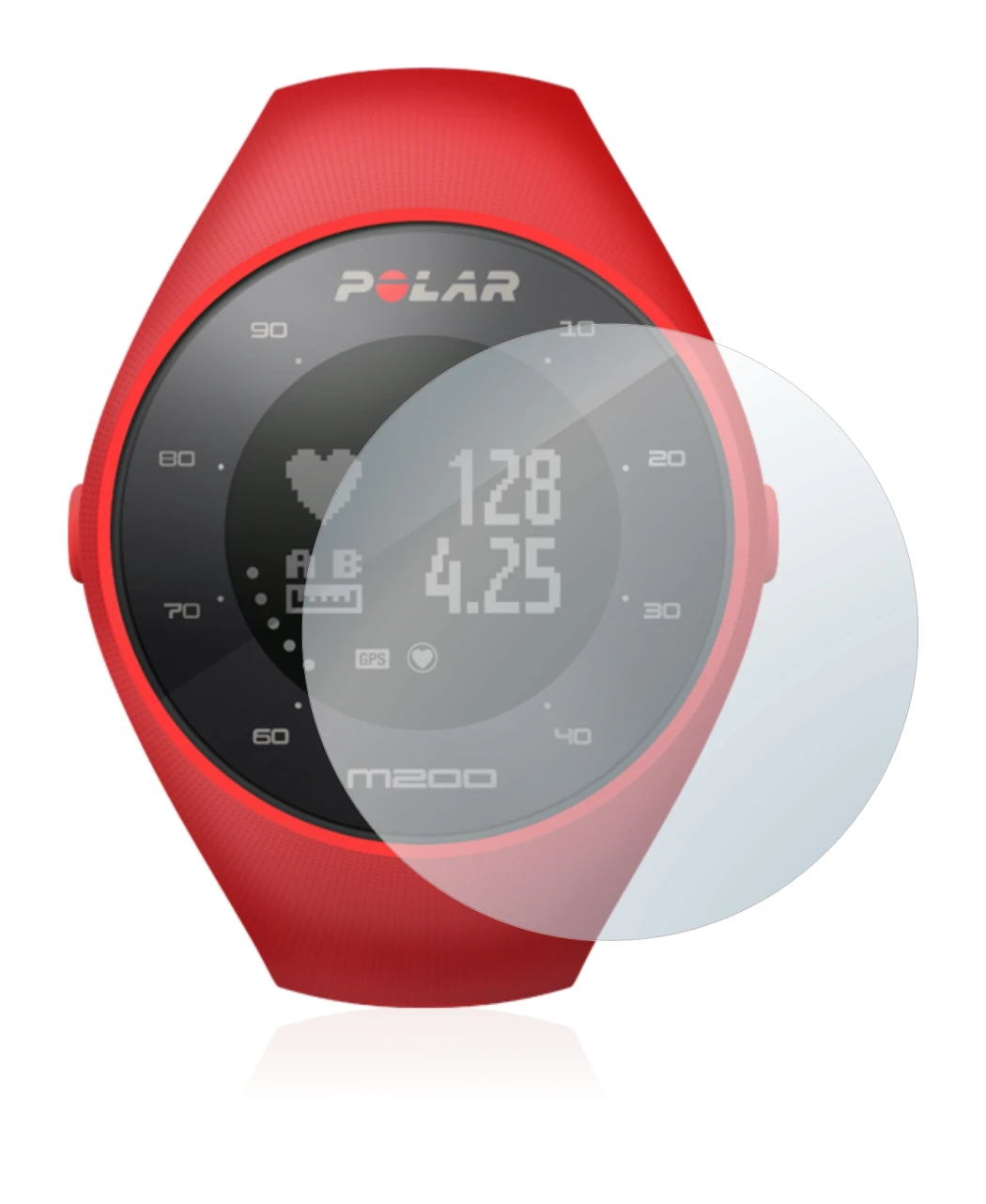 Immagine del dispositivo Polar M200 con un'ampia varietà di protezioni per lo schermo.