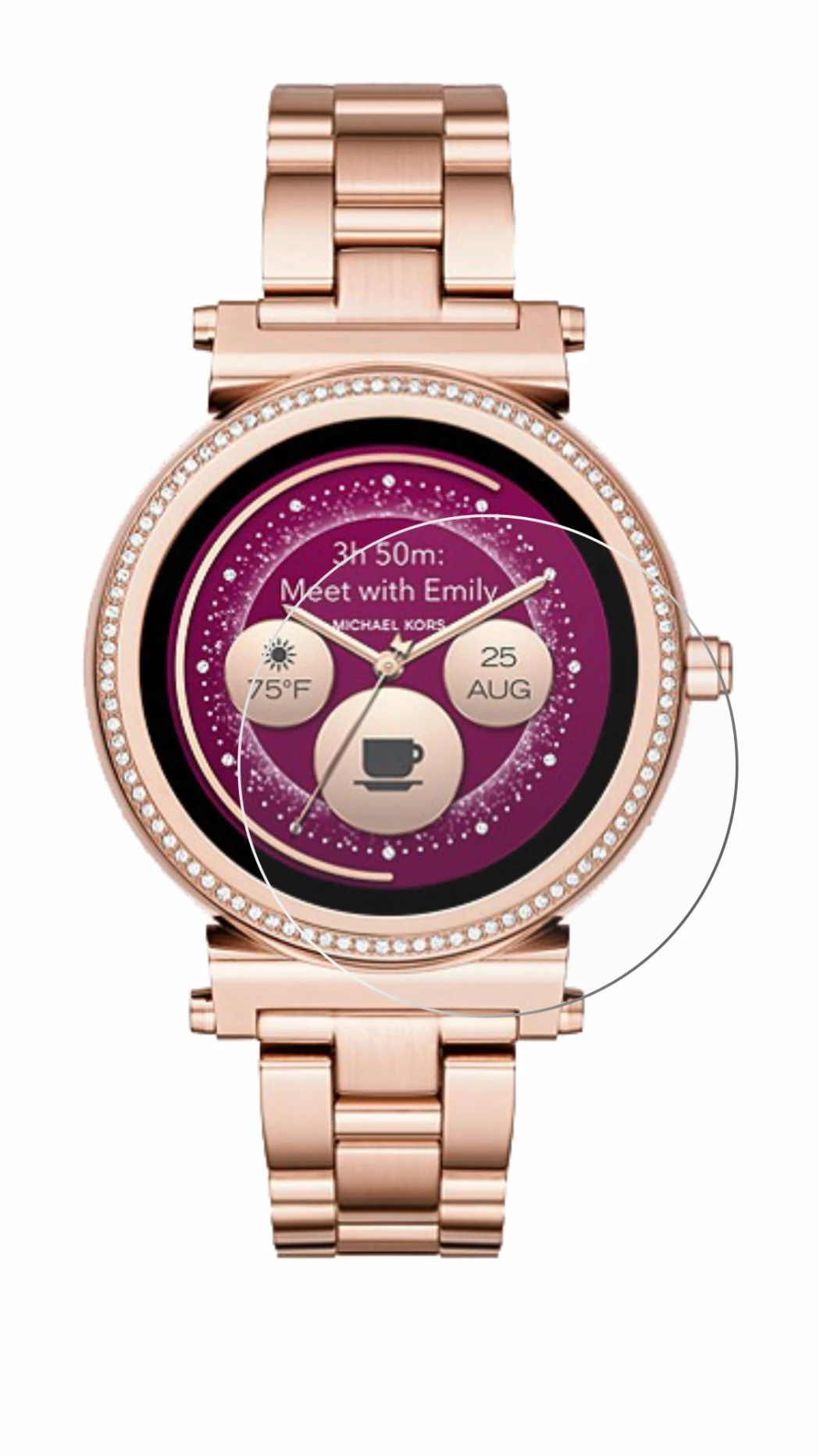 Immagine del dispositivo Michael Kors Access Sofie con un'ampia varietà di protezioni per lo schermo.
