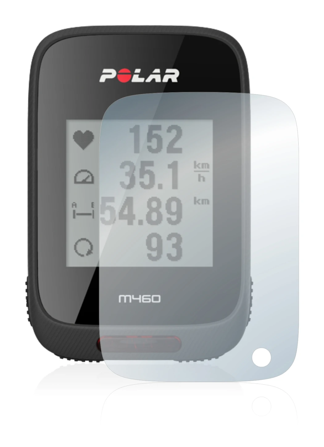 Immagine del dispositivo Polar M460 con un'ampia varietà di protezioni per lo schermo.