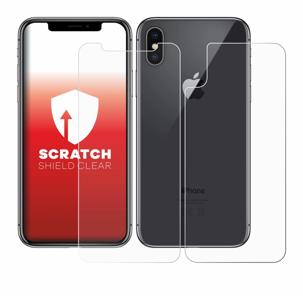 Immagine del dispositivo Apple iPhone X (Fronte+Retro) con un'ampia varietà di protezioni per lo schermo.