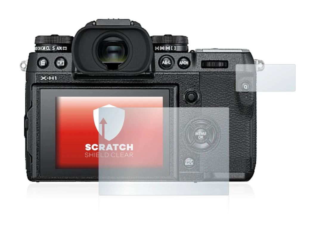 Immagine del dispositivo Fujifilm X-H1 con un'ampia varietà di protezioni per lo schermo.