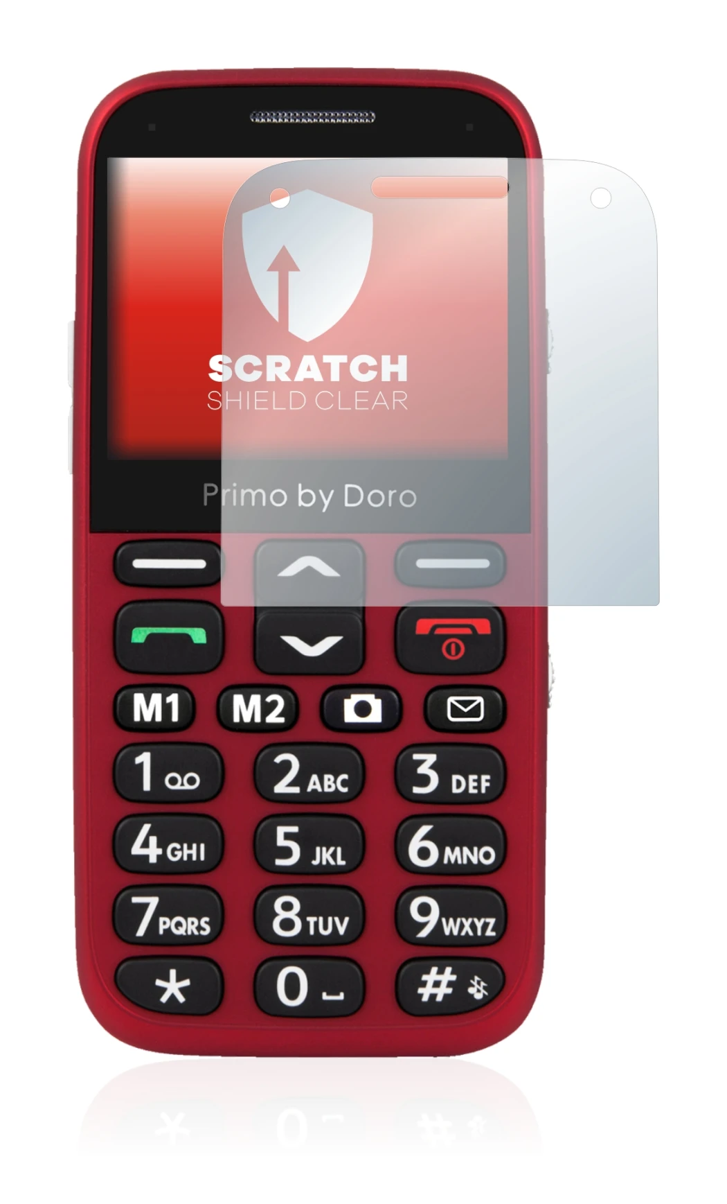 Immagine del dispositivo Doro Primo 366 con un'ampia varietà di protezioni per lo schermo.
